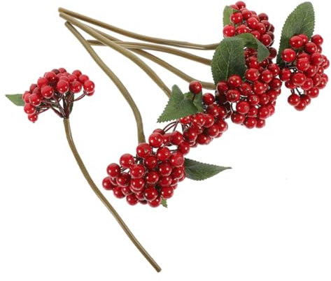 KITANDOVE 6st Zweige Der Stechpalme Beeren Gefälschte Weihnachtspicks Stiele Von Beerenzweigen Weihnachtsbaumzweige Weihnachtskranz Stiele Weihnachtspflücker Stiele Weich-PVC Rot