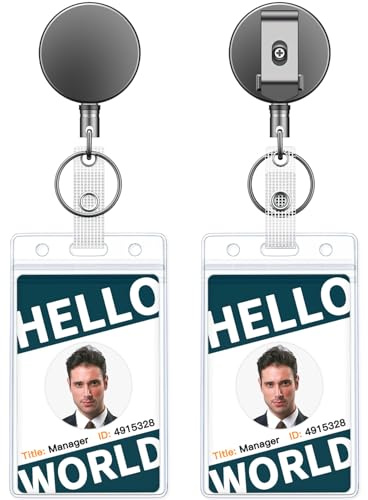 Uniclife 2 Pcs Schlüsselanhänger Ausziehbar Schlüsselband Einziehbarer mit Klaren Vertikale Ausweishalter Weiche Karte Protector Metall Schlüsselanhänger Metallgehäuse mit 70 cm Nylon Seil Gürtelclip