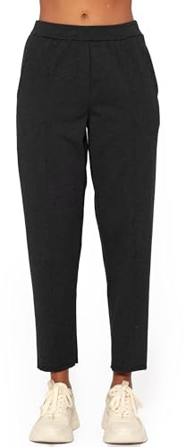 SASSYCLASSY- Chino Damen Hose mit Ziernaht - Stoffhose Elegant - Damenhose mit Gummizug - Karottenhose - Chinohose lang - Schlupfhosen für Damen - Schwarz Beige Braun Weiß Hose XS S M L XL