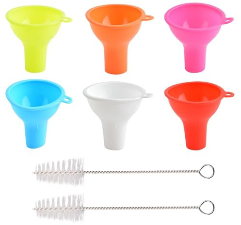 UOPJDD 6 Piezas Embudo De Silicona Y 2 Pinceles En Embudo De Piezas, Herramientas De Cocina, Herramientas De Dispensación De Líquidos, Mini Funnels.
