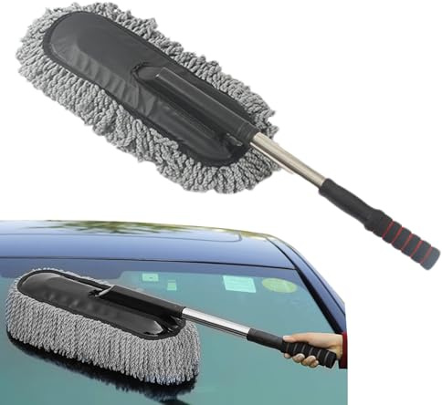 Sucritude Auto-staubwedel-reinigungsbürste, Staubwedel Auto Aussen, Teleskop Waschbürste Mikrofaser, Autowaschbürste Mehrzweck-Mikrofaser Für Auto, Fahrrad, wohnmobils, Boot Oder Haus - Grau
