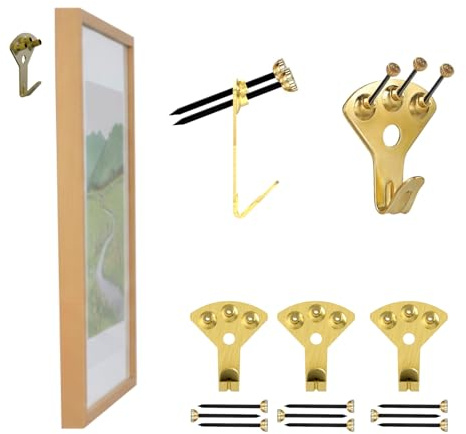 Picture Hook with 3 pin Fixing | Easy Strong Picture Hanging | Heavy Duty Plaster Wall Photo/Heavy Mirror Hanging Kit (5 Pack)
