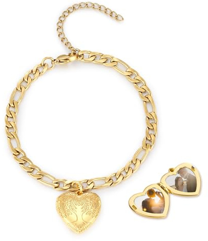 Gold Medaillon Zum öffnen für Bilder Armband 925 Sterling Silber Herz Medaillon Armband Foto Erinnerungs Schmuck Geburtstagsgeschenke für Mama,Ehefrau,Mädchen