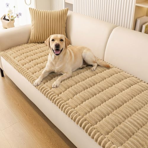 Smiry Couch Cover for Dogs Washable, Non Slip Fuzzy Pet Couch Covers for 3 Cushion Sofa Pet Friendly, Thick Soft Sofa Slipcovers Cushion Protector (Camel, 27.6 x 59)