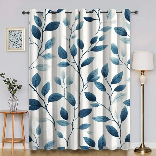 EXSANLIEAY Verdunklungsvorhänge Blatt, Vorhang Blickdicht Anlage Vorhänge mit öSen 2er Set für Schlafzimmer Kinderzimmer, Deko Gardinen Wohnzimmer - B140 x H260 cm