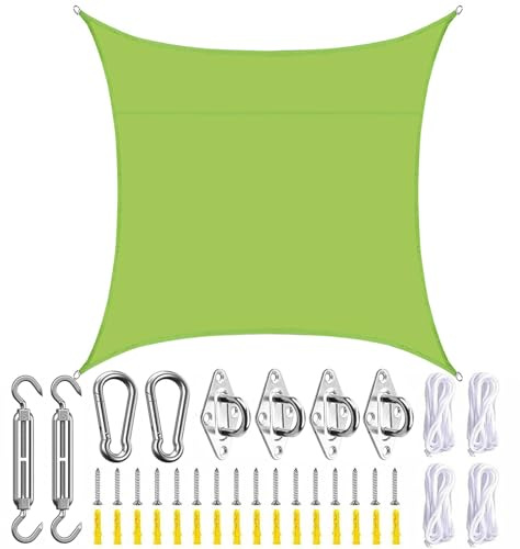 SLDAGe Vela Ombreggiante Rettangolare,Tenda Vela Quadrata Verde Chiaro,Tela Vela Ombreggiante Impermeabile,Tenda a Vela per Esterno,Telo Ombreggiante per Giardino Terrazzo Balcone Festa,B,5X5m