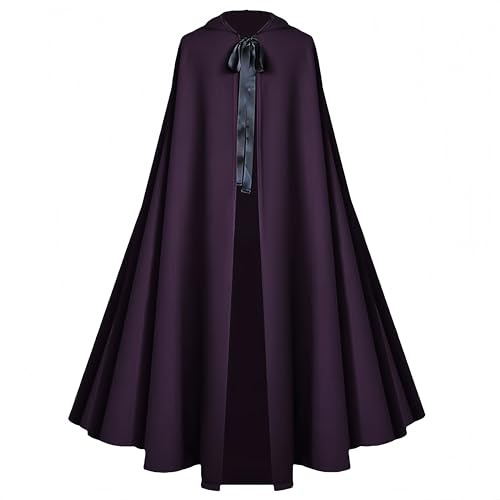 Proumhang Halloween cape à capuche pour adultes -Costume de cape de sorcière médiévale de la Renaissance pour hommes et femmes,Hobbit cosplay court cap,130cm Violet