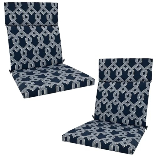 Set of 2 Waterproof High Back Garden Chair Cushions with Ties - Indoor/Outdoor Seat Pads for Patio, Loungers, Recliners & Rocking Chairs (Blue, 45 ×107 × 3cm)