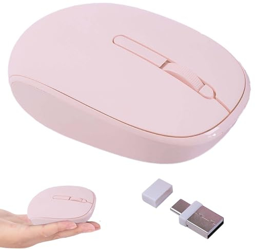 Wireless Mouse Type C+USB A Dual Interface Cute Silent Portable Lightweight Wireless Optical Mouse, Plug & Play, 3 Buttons, for Smartphone/Tablet/Laptop/PC/Computer, Kids Girls Men Women Gift(Pink)