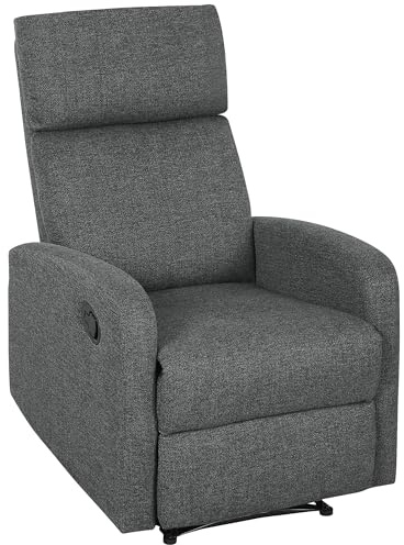 HOMCOM Divano 1 Posto, Poltrona Relax Reclinabile Manuale 145° con Poggiapiedi, Poltroncina Reclinabile Imbottita Ergonomica in Ciniglia per Camera da Letto, Ufficio, Salotto e Soggiorno, Grigio