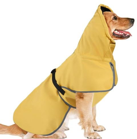 DELIFUR Medium Dog Raincoat Waterproof - Adjustable Dog Poncho Raincoat Lightweight Rain Jacket with Soft Lining for Large Dog Yellow (XXX-Large)