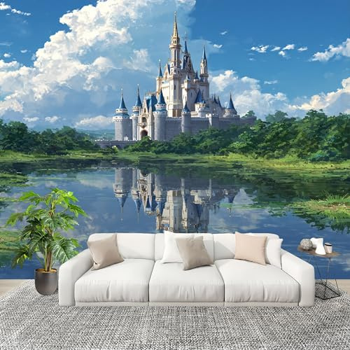 Dormitorio Papel Pintado Lago Del Castillo Pintado Pared Panorámico 400x280 cm Pintura de Arte Fotomurales No Tejido, Póster Gigante de Pared Personalizado 3D Para Salón Fotomurales