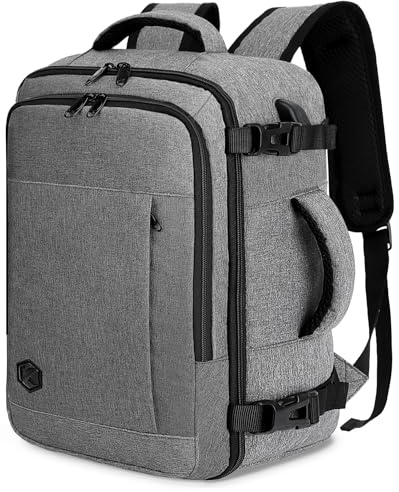 VANKEV Zaino da Viaggio per Ryanair EasyJet Eurowings Wizz Air 40x30x20 Bagaglio a Mano 24L Zaino Aereo Cabina per Aerei Adatta a Laptop da 15,6 Pollici GRIGIO CHIARO