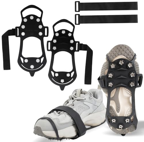 Crampons pour chaussures d'hiver, crampons de chaussures neige et glace 10 dents avec fermeture de rechange étendue, griffes antidérapantes pour la randonnée, la course à pied, le trekking, taille L