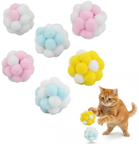 Culinavog 6 Stück Haustier Spielzeug Katzen Ball, Glöckchen Plüschball, Buntes Plüsch Katzenspielzeug Bälle, Interaktives katzenspielzeug Ball für Innen Spielen, Kauen Kratzen (Zufällige Farbe)