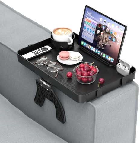 Vassoio per bracciolo del divano, vassoio regolabile per poltrona, grande capacità, in plastica, con portabicchieri, supporto rimovibile per telefono, bracciolo, organizer per snack per diverse