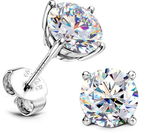 SLLAISS Pendientes Moissanita de Plata 925 para Mujer Y Hombre 0.6-4CTW | Baño de Oro Blanco 18K, Pendientes Hombre Plata Y Pendientes Hombre Diamante, Corte Redondo D Color VVS1, Clarity, oro mujer