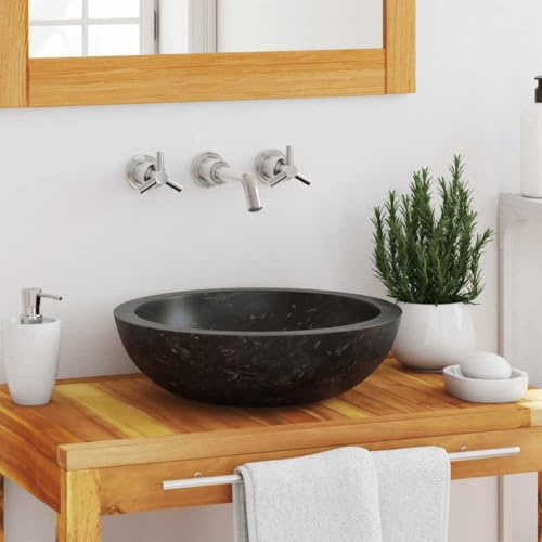 Lavandino in Marmo Nero 40x12 cm per Bagno Moderno, Lavabo Decorativo in Pietra Naturale, Design Elegante e Facile da Pulire, Realizzato a Mano, Finitura Levigata, Resistente