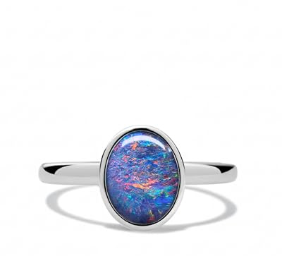 Liberty Angels – Anello opale – vero opale nero australiano – Anello da donna regolabile – argento sterling 925 con placcatura in oro bianco – Gemma gioielli con confezione regalo – Tripletta opale
