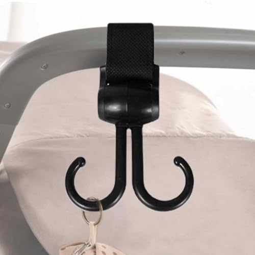 Jubilofex Gancho para de cochecito, ganchos resistentes giratorios de 360 grados, con correas, ganchos resistentes para cochecito, para mamá, bolsas de comestibles, bolsos, mochilas, sillas de