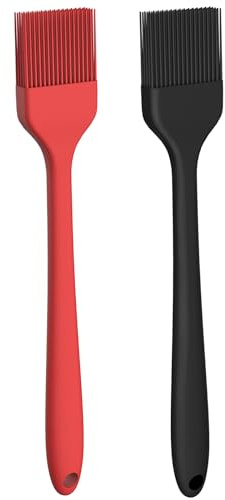 NileHome Silicone Baking Pastry Brush Oil Brush High Temperature Resistant Non-Stick, Suitable for Kitchen Baking, Grilling, Cooking, Black+Red,8in+8in