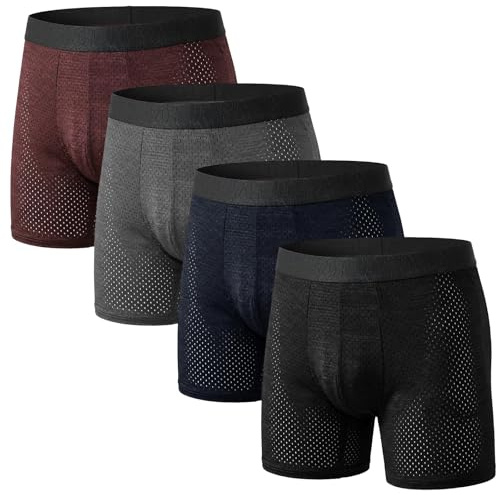 Hellomamma Boxer Homme Calecon Long: sous-Vêtement Boxers Anti Frottement Respirant en Maille Confortables sans Étiquette pour Sport Running Fitness Lot de 4 Multicolores XL