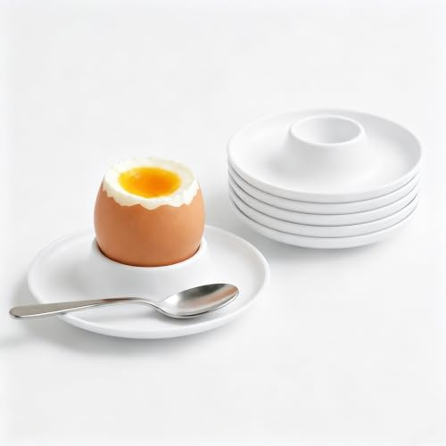 Coquetier Oeuf Incassables, 6 PCS, Support Oeuf a la Coque en Plastique Robuste Sans BPA, Empilable et Passe au Lave-Vaisselle, Idéal pour Cuisine, Camping et Petit-Déjeuner, Blanc