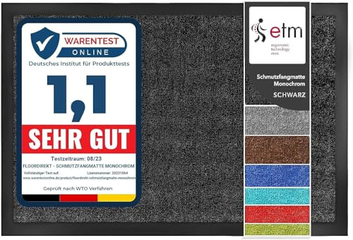 etm Schmutzfangmatte ColorLine | Türmatte in vielen Größen | Fußmatte für Innenbereich | Rutschfester Teppich für Flur, Haustür, Eingang, Eingangsbereich, Vorzimmer - Schwarz 60x90 cm