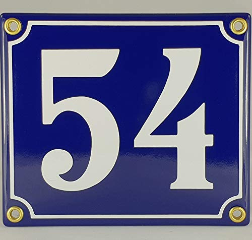Emaille Schild Hausnummer 54 Blau-Weiß Handarbeit