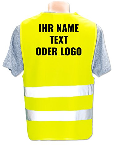 Warnweste selbst gestalten mit eigenem Aufdruck * Bedruckt mit Name Text Bild Logo Firma, Farbe & Größe:Gelb/Größe XL/XXL, Position & Druckart:Rücken/Standard-Druck
