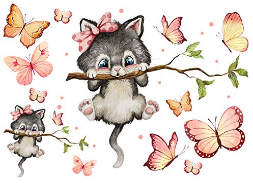 Bügelbilder Katze Kätzchen Schmetterlinge Set in A5 Applikation Kissen Shirt Taschen Bügelbild Bügelmotiv Patch Aufbügelbilder bb207 ilka parey wandtattoo-welt®