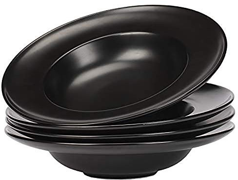 4 Piatti Pasta Piatto Piatto Fondo Gourmet in Porcellana di Alta Qualità,Black