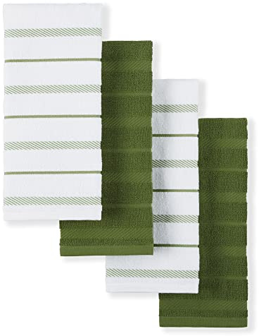 KitchenAid Albany Kitchen Towel 4-Pack Set,Cotton, Matcha Green/White, 16x26