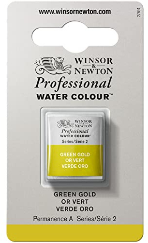 Winsor & Newton 8840179 Professional Aquarellfarbe, lebendige Wasserfarben in Künstlerqualität, hohe Farbbrillanz & Leuchtkraft, lichtecht, Archivqualität, 1/2 Napf - Grüngold