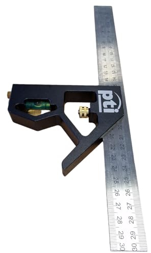 PTI Combination Square 12Inch/300mm, Engineers Set Square, Stainless Steel Angle Ruler, Adjustable Carpentry Square 45/90 Degree with Bubble Level, Measuring Tool for Engineer Carpenter
