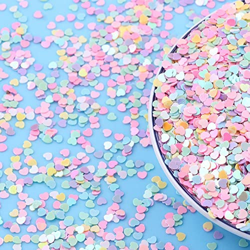Angel Malone Pack of (3000-3500pcs) PVC & Mini Heart Sequins Confetti, Loose Nail Art, Card Making, Scrapbooking, Table Confetti, Valentines Day Wedding Favours (Summer Fresh Mix 3mm)