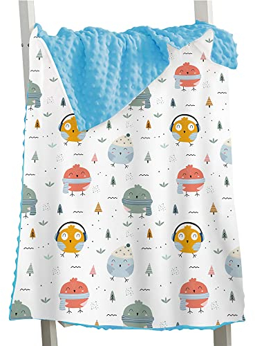 Hixingo Kinderdecke Kuscheldecke Wohndecke, Tierdruck Weiche Warm Minky Gepunktete Decke Krabbeldecke Doppelseitige Blanket für Mädchen und Junge (Eule 1,150x110cm)