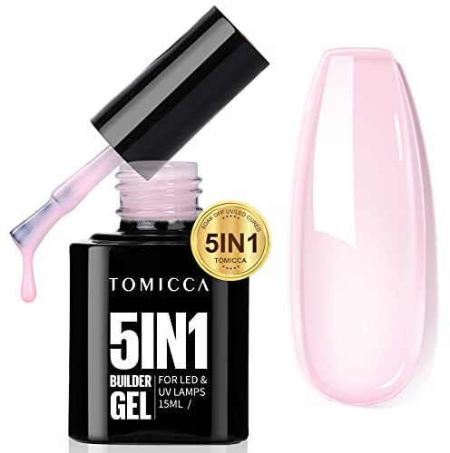 TOMICCA 5 in 1 Builder Gel für Nägel Rosa 15ml | Builder-Nail UV/LED Gel Nägel Gummy Base Aufbaugel für Gelnägel Nagelverlängerung Reparatur Nagelstärkung