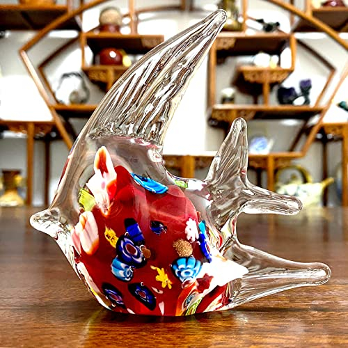 DECRZPB Glasfigur roter tropischer Fisch handgefertigt geblasenes Kristallglas Briefbeschwerer Glasurkunst Tischdekoration Heimdekoration