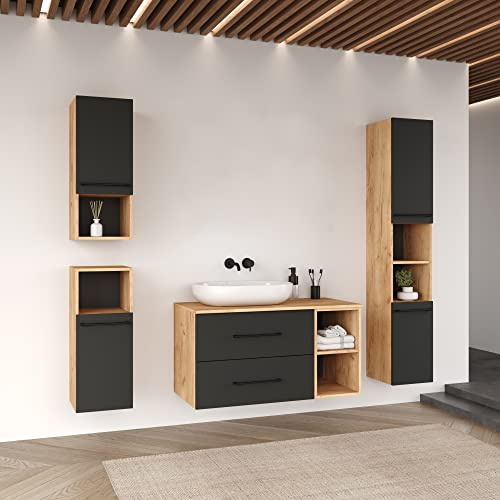 Planetmöbel Juego Completo de Muebles de baño de 4 Piezas, 100 cm, en los Colores Dorado Roble/Antracita