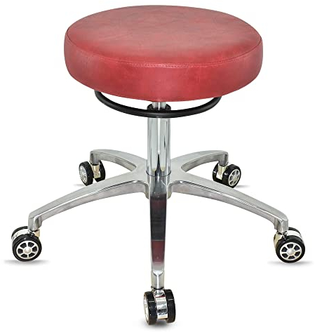 VAKON SALON - Design Rollhocker auf hochwertigen Rollen Rot - Höhenverstellbarer von 50 bis 65 cm - Drehhocker Arbeitshocker Praxishocker