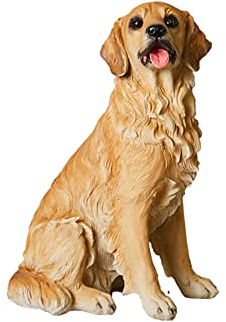 Golden Retriever sitzende Hundestatue, große simulierte Hundedekoration, Golden Labrador Retriever Hundefigur, lebensechte Hundefigur für den Garten, L37 cm x B21 cm x H40,5 cm