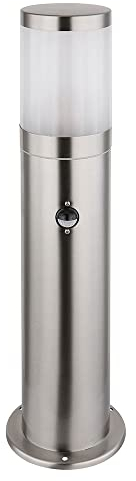 Wegeleuchte mit Bewegungsmelder Außen Aussenleuchten Garten Stehlampe Bewegungsmelder, Edelstahl silber, 1x LED 15W 1250Lm warmweiß, DxH 14x50 cm