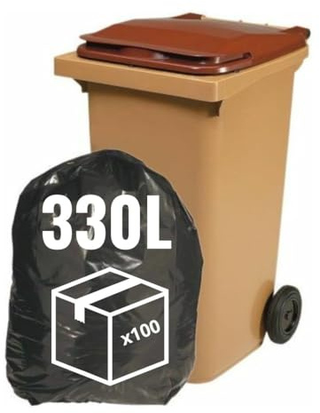 330L Müllsack – 30 Mikron dick, 710 x 1350 mm – Schwarz, extra stark, ideal für 2-Rad-Mülltonnen – Anti-Schmutz, Anti-Geruch, Anti-Reinigung