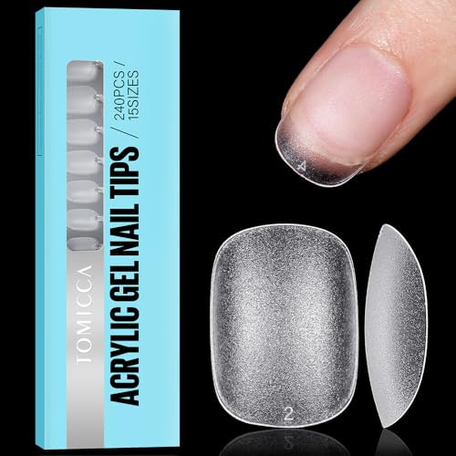 TOMICCA Extra Short Oval Nail Tips, Clear Nail Tips Natural False Nails Oval Round French Acrylic Nails Artificial Nails Tips for Girls Women, (240 Pcs,15 Sizes)