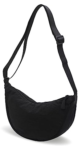 GoPaw Borsa a Mezzaluna da Donna in Nylon Con Tracolla Regolabile, Cerniera e Portabilità (Nero)