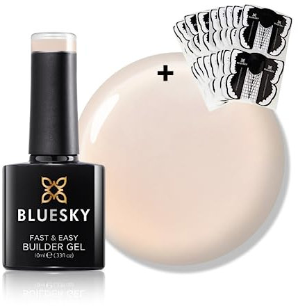 Bluesky Gel Nail Polish, Fast& Easy Builder Gel for Nail Extensions Plus 50 Nail Forms - Pale, All in One Base Coat, Top Coat, Nail Strengthener and Extender, 10ml (Requires curing under UV/LED Lamp)