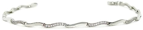 Never Say Never Bracciale da donna in oro bianco 18k con onde semi-rigide e 64 zirconi. 4,85 g di oro 18 carati, 100% oro 18k, Zirconi