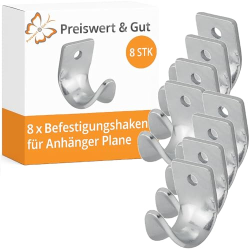8 STK Befestigungshaken für Anhängerplane aus Metall 44 x 50 x 26 mm | Robuste Planenhaken mit Spannhaken und Zurrösen zur sicheren Fixierung von Plane und Ladung am Anhänger