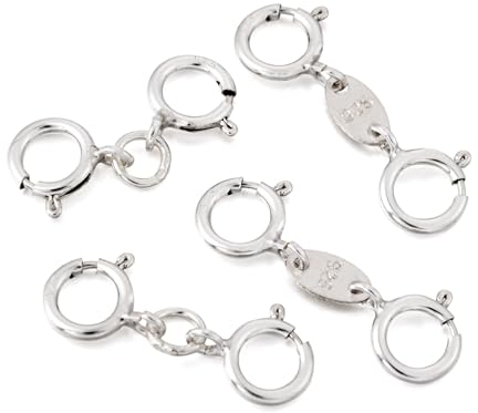 Bestewelry 4 hebillas de resorte de plata de ley 925 de doble cabeza, cierre de extensión de anillo redondo, 2 estilos, pulsera, collar, cadena, cierres de resorte con juegos de sellos 925 para
